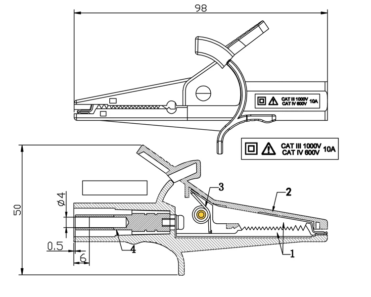 Krokodil-Sonden-Multimeter, 1000 V/10 A, 4 mm Bananenstecker, großer Clip – Detail 8