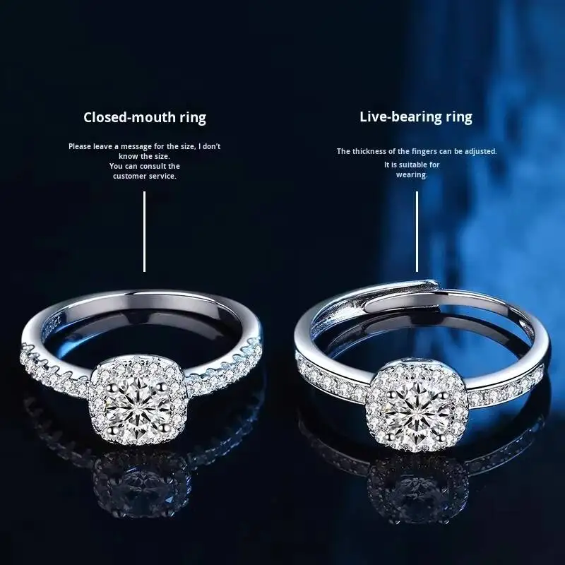 Cross-border S925 Sterling Silver Moissanite Ring Women's Niche High-end Light Luxury Style Sugar Cube Design Prong Micropaved