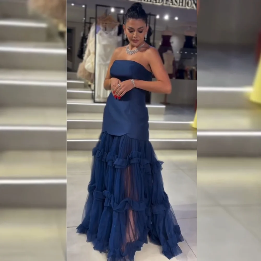 

Customized Intricate Net Pleat A-line Strapless Long Dresses Bespoke Occasion High Quality Exquisite