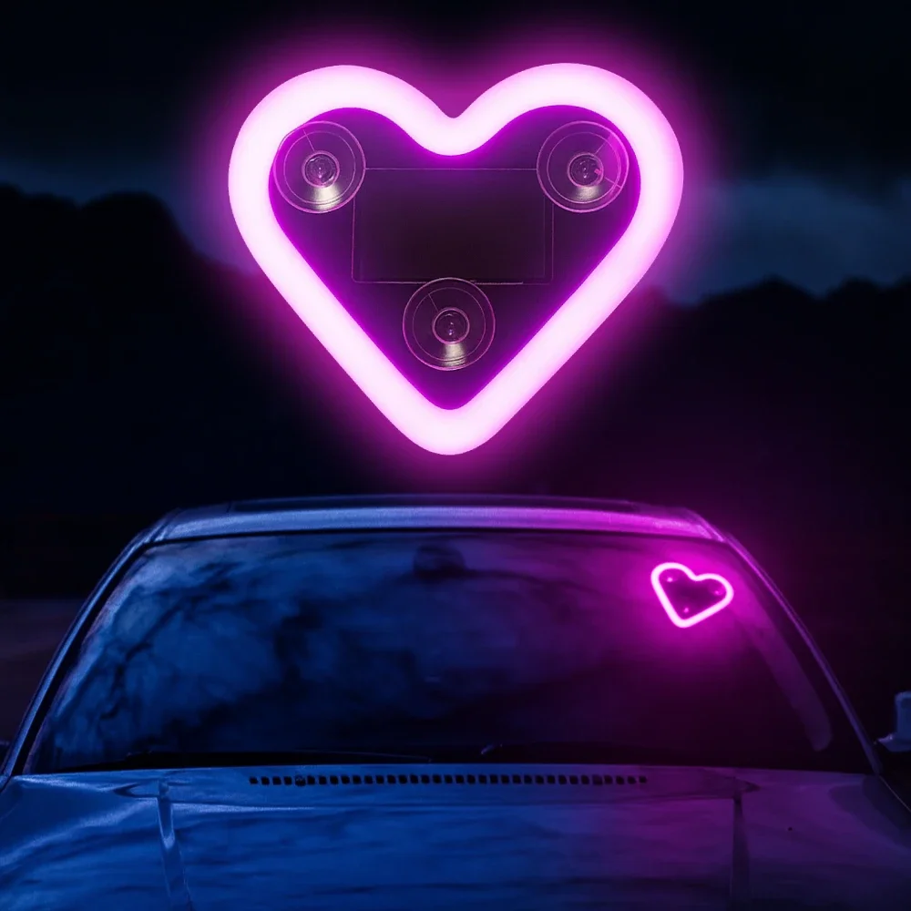 Valentines Day LED Light Heart Shape Solar Power Accent Ambient USB Charge Christmas New Year Gift Idea Car Interior Accessories