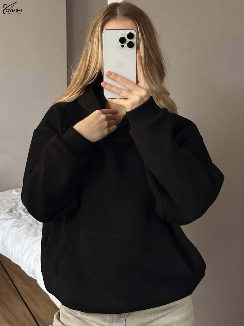 

Oymimi Elegant Black Lace Woman Blouses Fashion Patchwork Hooded Collar Blouses Casual Long Sleeve Open Back Shirts Streetwear