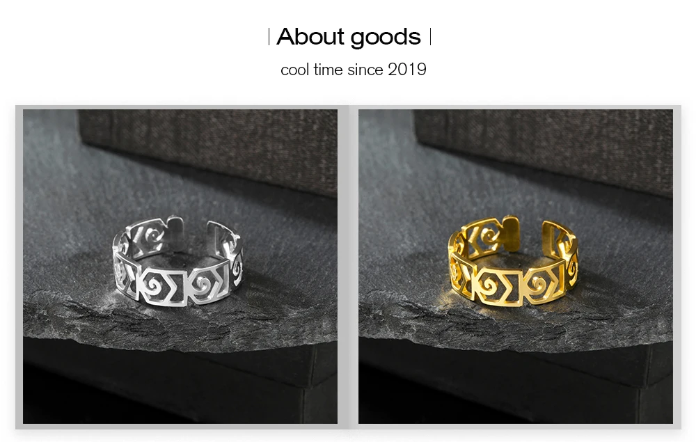 CoolTime Edelstahl-Ring mit griechischem Schlüsselmuster, hohl, geometrisch, verstellbar, Vintage, antike griechische Schmuckstücke, für den Alltag, 2026 – Detail 3