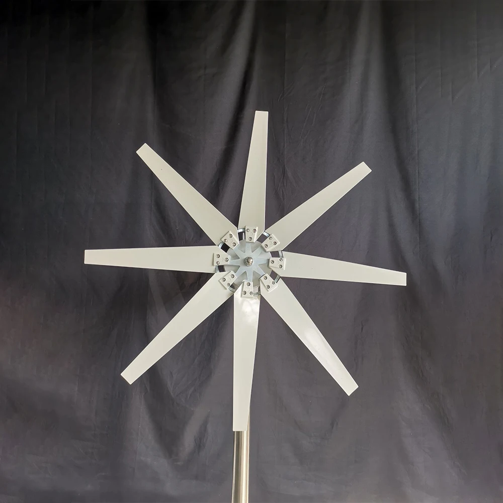 6KW Per Day Domestic Horizontal Axis Wind Turbine Generator Clean Free Energy 8 Blades 220V 12V 24V 48V with Hybrid Solar System