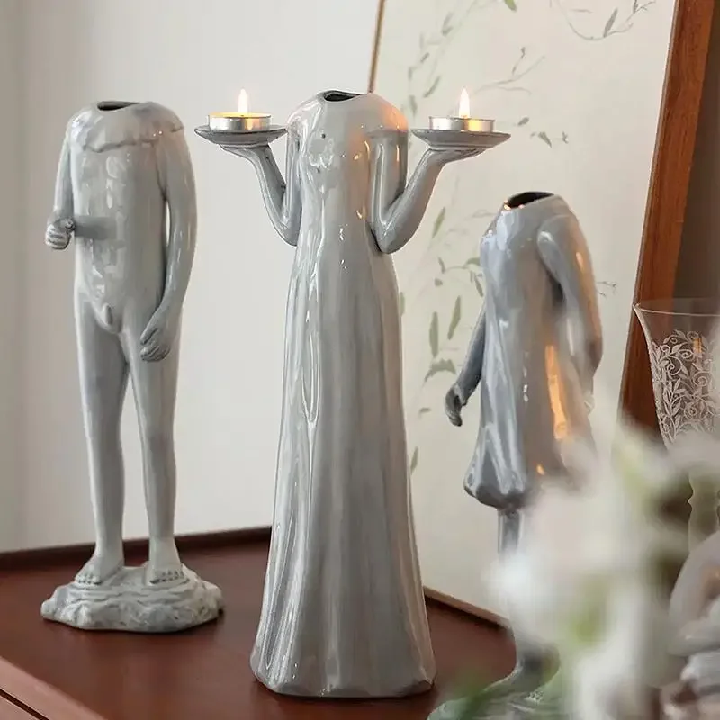 Ceramic Vase Abstract Human Figure Sculpture Flower Arrangement Accessories Headless Vase Candlestick Terrarium Flower Pot