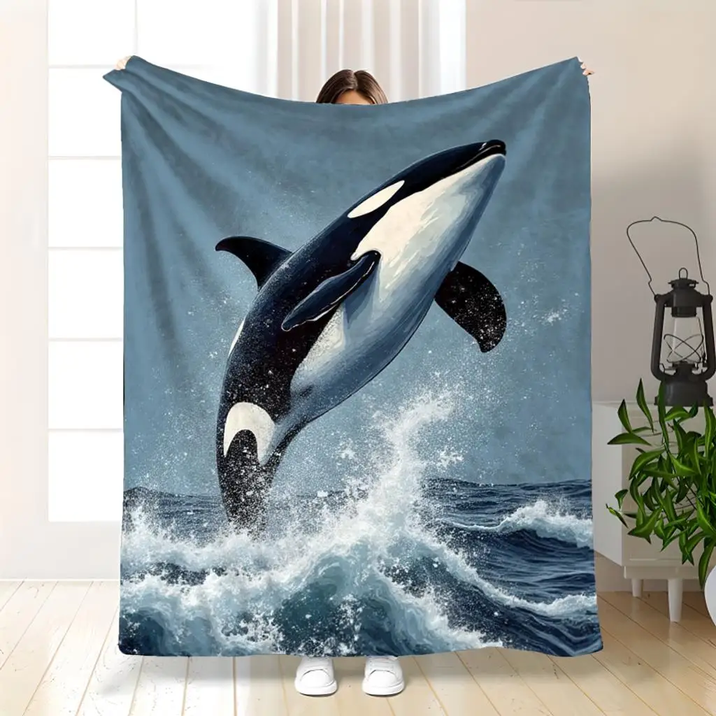 Vivid Dolphin Ocean Waves Throw Blanket Decorative Coastal Art Sofa Throw Plush Marine Life Nautical Bed Decor