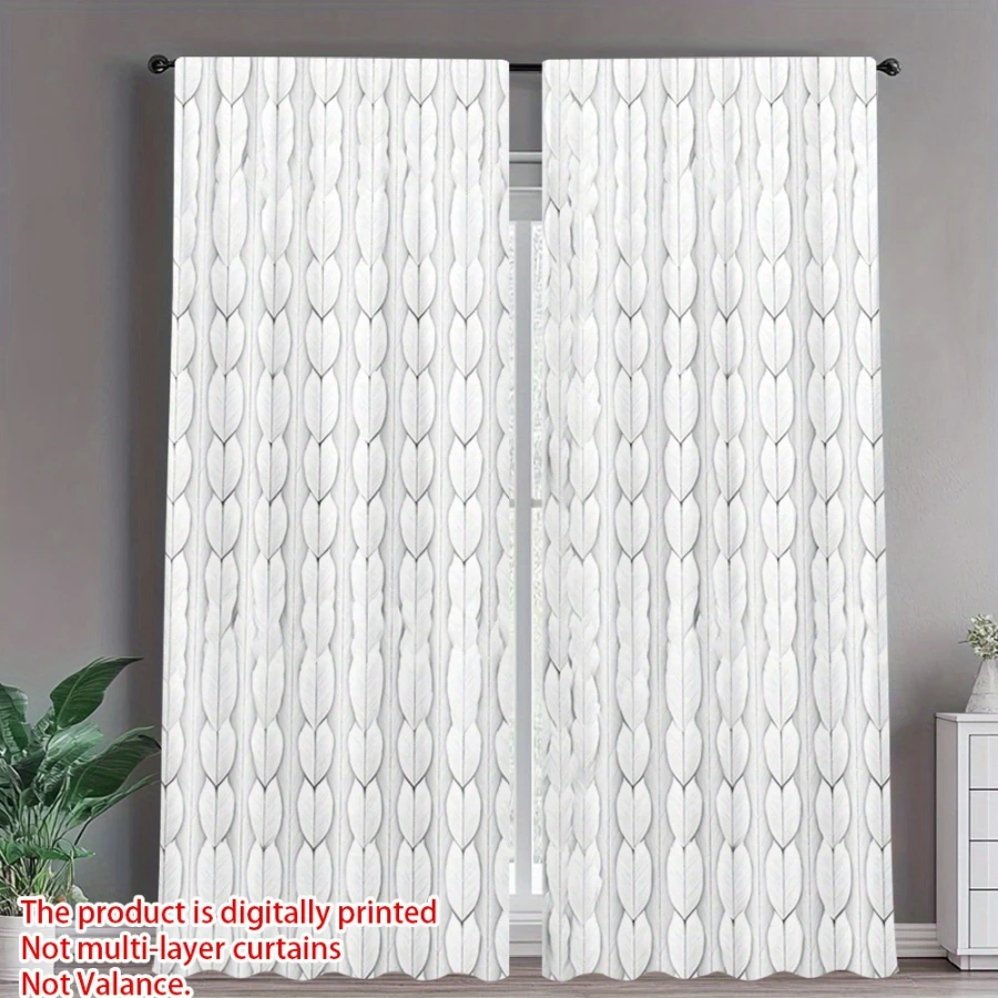 2PCS Digital Printed Curtains, Embossed White Feather 3D Textured, Modern Home Decor Style for Living Room Bedroom Decor