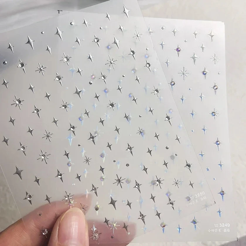 Simple Laser Bronzing Gold Silver Mini Star Rhinestone INS 5D Relief Self Adhesive Nail Art Decoration Sticker 3D Manicure Decal