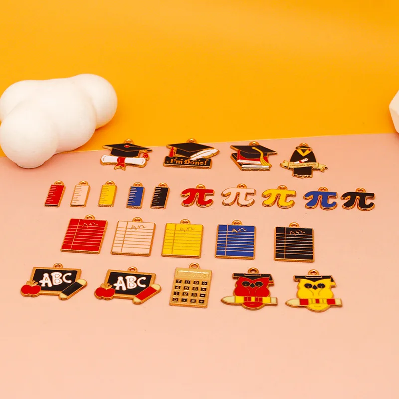 Educational Themed Enamel Charms Graduation & Math (π, Ruler) School Supplies (Notebook, ABC) Pendants for DIY Jewelry & Crafts