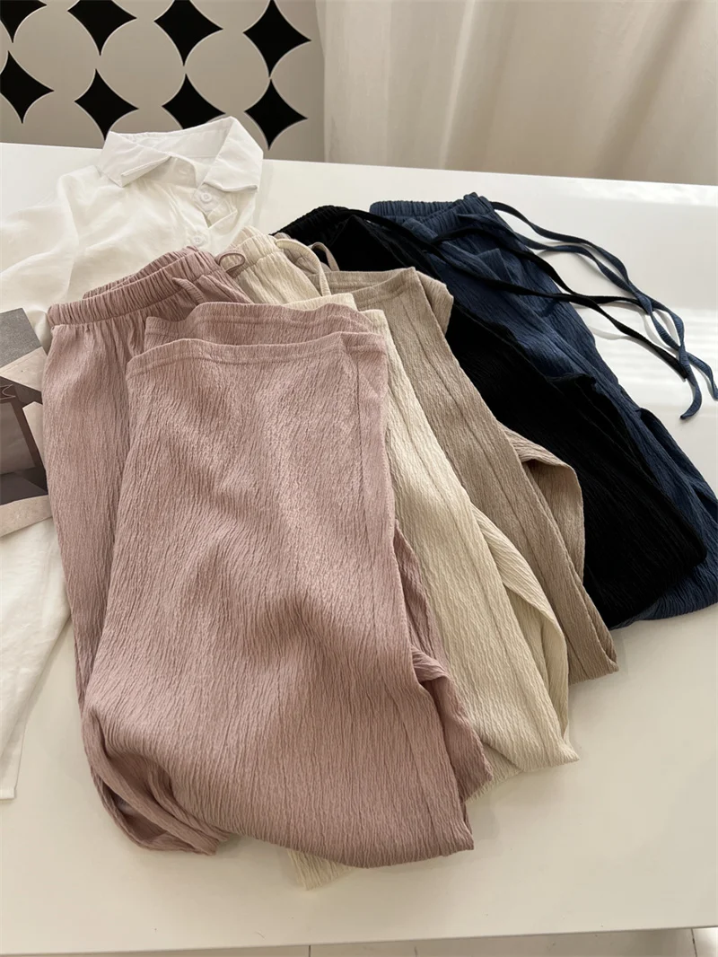 

Женские летние свободные брюки-палаццо большого размера с плиссировкой, мягкие, удобные, повседневные, с высокой талией, из хлопка, для стройности