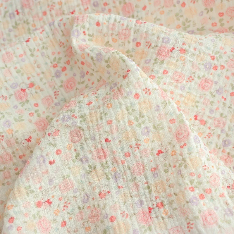 Bavoir en coton doux imprimé lapin Floral, Double gaze, Bandana pour bébé, accessoires pour cheveux, tissu à coudre, 135x50cm