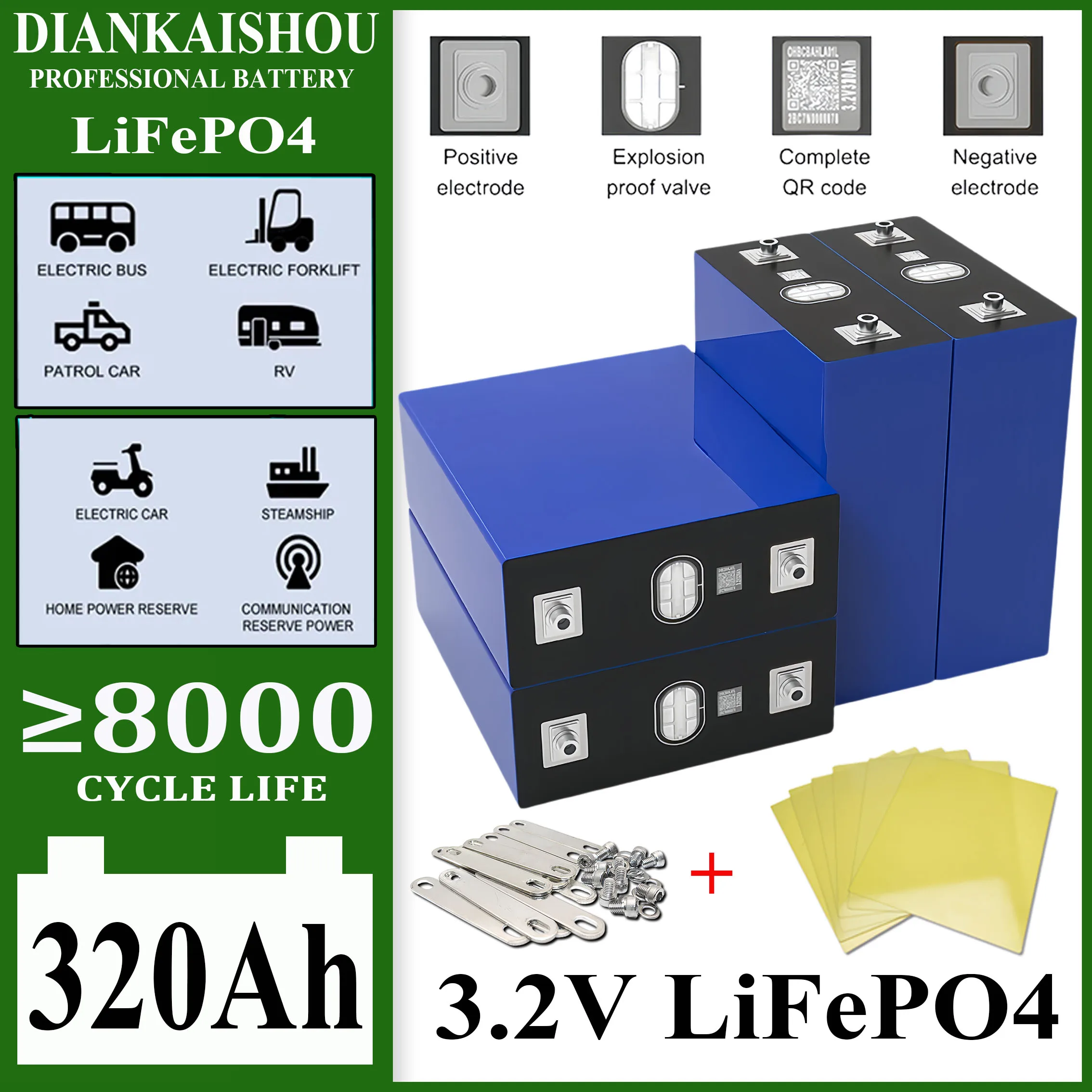 

New 3.2V 320Ah Lifepo4 Battery 8000 Cycles Grade A Rechargeable Batteries DIY 12V 24V 48V RV EV Boat Yacht Vans Cells duty-free