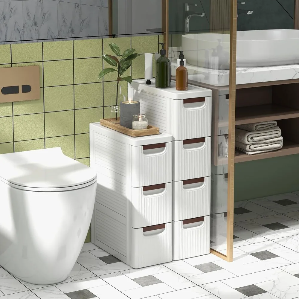 Carro de almacenamiento con ruedas estrecho de 3 cajones, gabinete móvil de plástico delgado con tiradores y ruedas integradas, ideal para espacios grandes