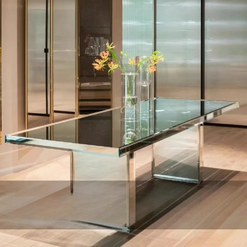 Italian minimalist mirror glass dining table, light luxury high-end computer desk