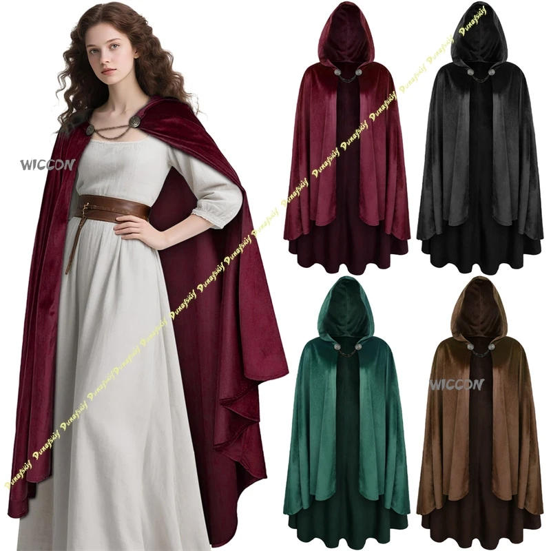 

Unisex Velvet Hooded Cloak Cape Medieval Renaissance Palace Style Robe Halloween Gothic Cosplay Costume for Men Women