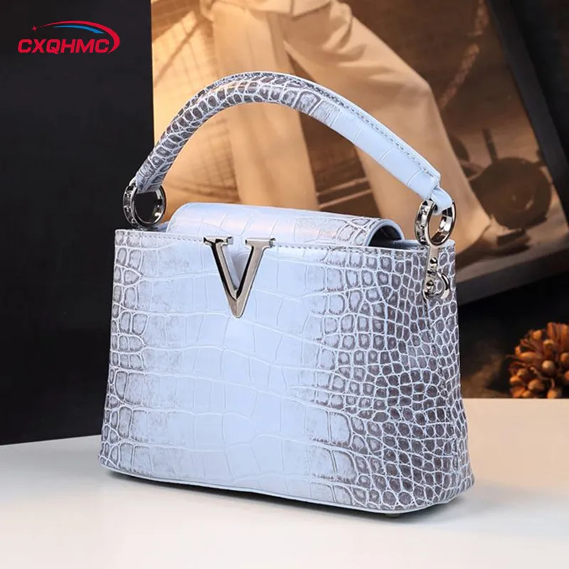 Crocodile Pattern Genuine Leather Women Handbags Female Small Shoulder Crossbody Bag Luxury Fashion Portable Shell Tote Bags