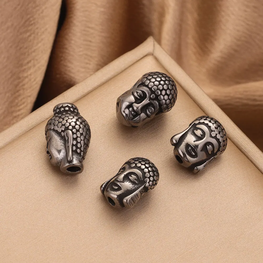 2pcs 9*12/14mm Stainless Steel Big Hole Vintage Buddha Head Metal Charm Spacer Beads DIY Necklace Jewelry Making Supplies