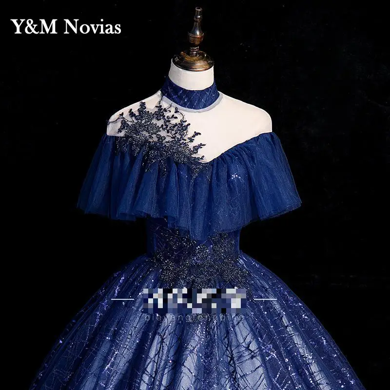 Vestido de baile de princesa de lujo, quinceañera, dulce 15, encaje brillante, cuentas de cristal, tul, cuello alto, corsé, hecho a medida, nuevo, 2022