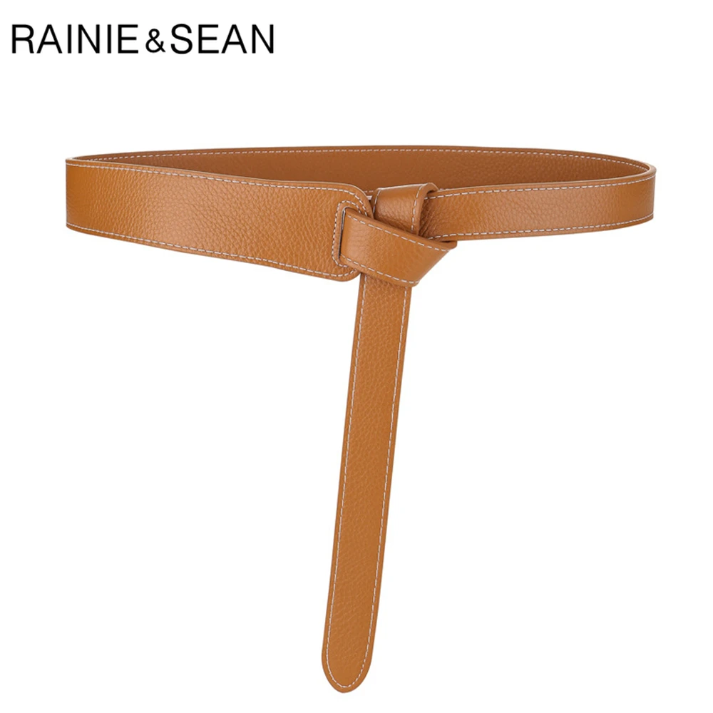 ブラウン本革ベルト-レディース-セルフタイウエストベルト-高品質-一層牛革-レディースベルト-ドレスストラップ-ブラック-レッド