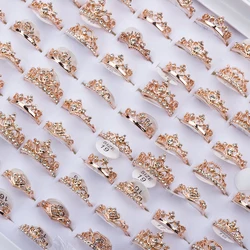 50pcs/lot Fashion Crown Silver Gold Color Metal Rings For Women Mix Style Wedding Jewelry Party Gifts Wholesale