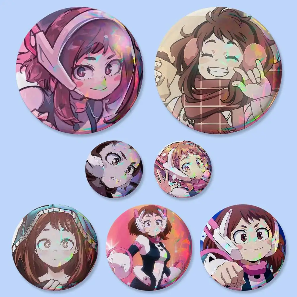 1pc Cartoon Character Ochaco Uraraka Badges 25 32 44 58 75 mm Round Cosplay Pin Bag Decor Fans Collect Friends Gifts Brooch Souv