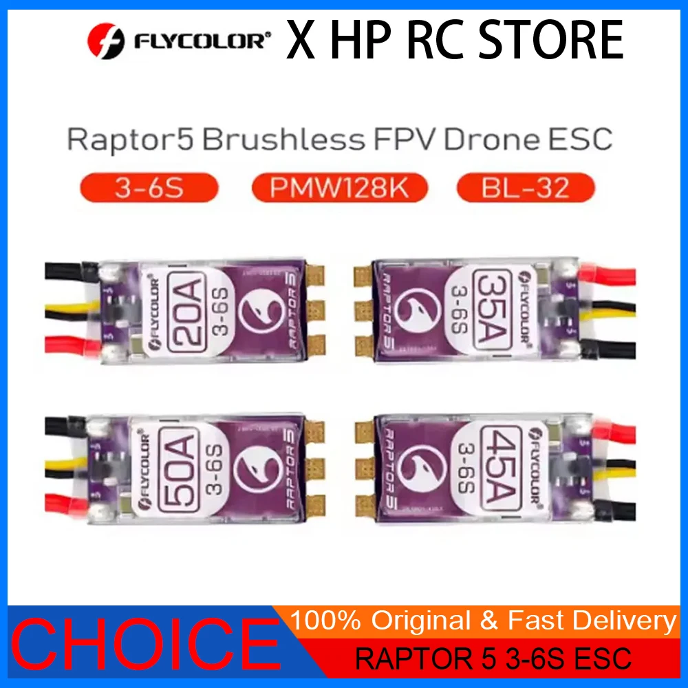 FLYCOLOR Raptor5 20A 35A 45A 50A Multi-Rotor Brushless ESC 3-6S 32Bit G701 PWM 128K for RC FPV Racing Drone