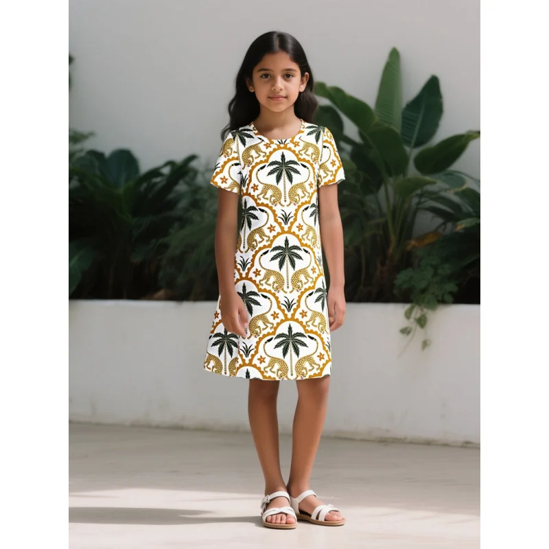 Girls Summer Tropical Style Dress 2026 Fashion Casual Lightweight Maxi Dress for Kid