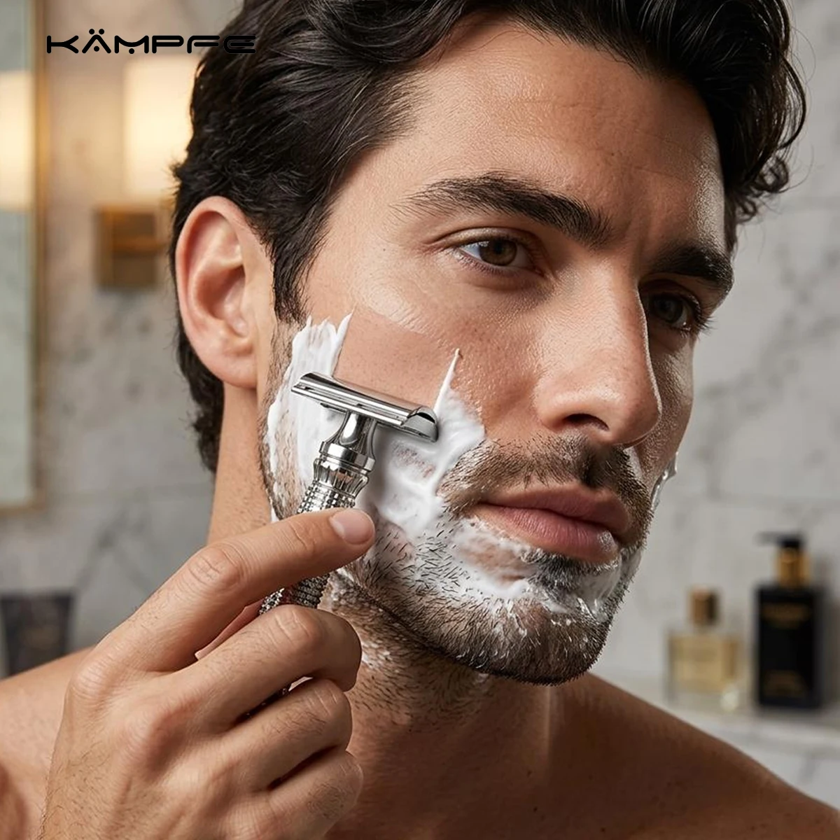 KAMPFE Replacement Stainless Steel Razor Handle Polished Metal Grip CNC Machined Compatible with Double Edge Safety Razor Men