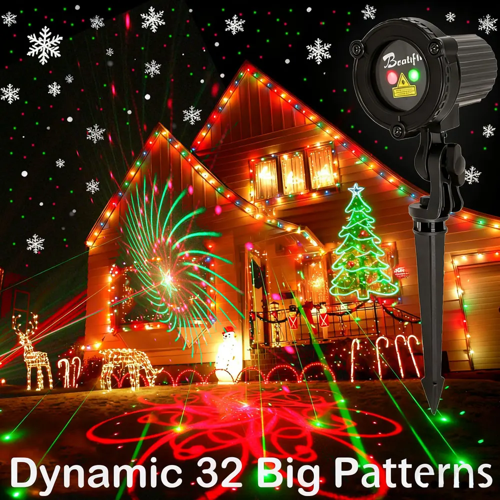 Outdoor Christmas Projector Lights, Dynamic Patterns Dots Effect, Garden Christmas Lights for Outdoor Decoration