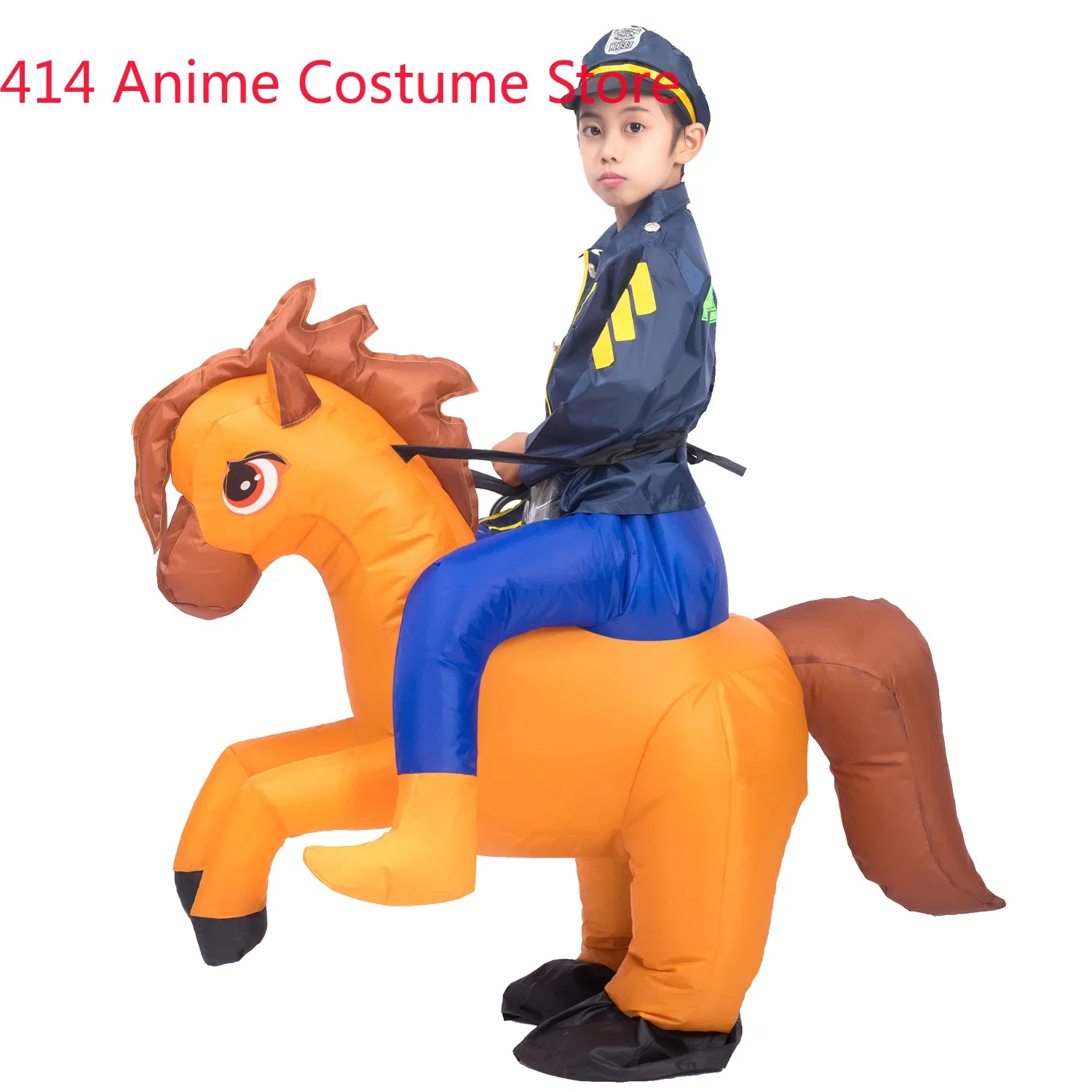 Kids Child Inflatable Traffic Police Riding Horse Costumes for Boys Funny Halloween Purim Party Inflated Garment Fancy Dress