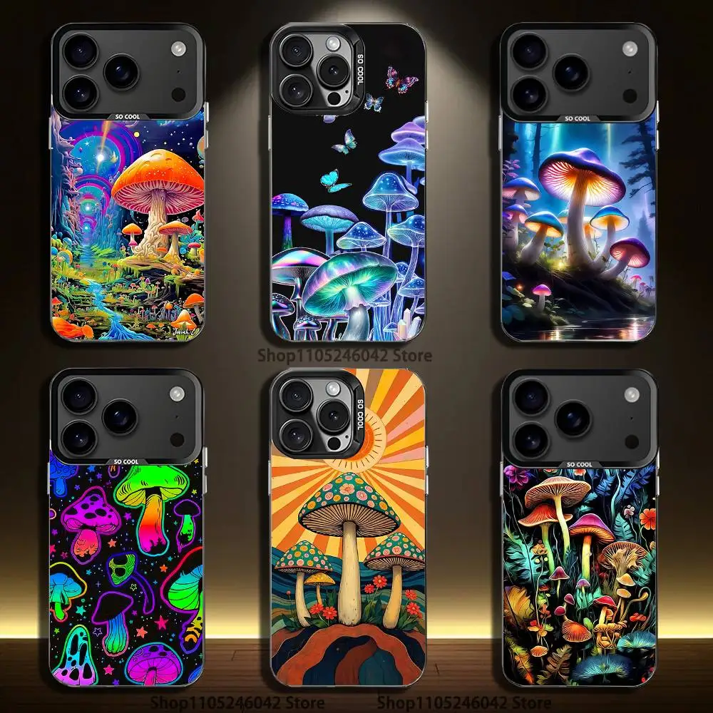 

Trippy Art Mushroom Black Matte Shockproof CoverPhone Case For iPhone 17,16,15,14,13,12,11,Pro,XS,Max,Plus,Mini,SE4,E