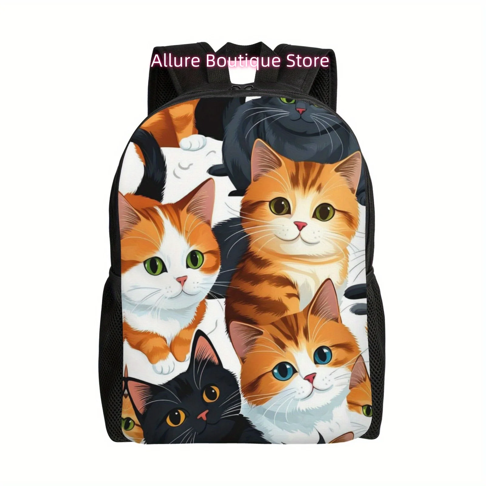 Chic Cat-Themed Lightweight Backpack - Spacious & Durable Polyester, Adjustable Straps for Work, Travel, College |