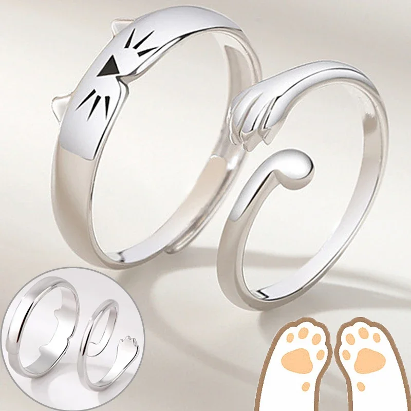 Парные-кольца-с-мультяшными-котами-и-лапами-креативные-открытые-Регулируемые-кольца-с-котенком-неправильной-формы-для-женщин-и-мужчин-ювелирные-изделия-для-свадебной-вечеринки