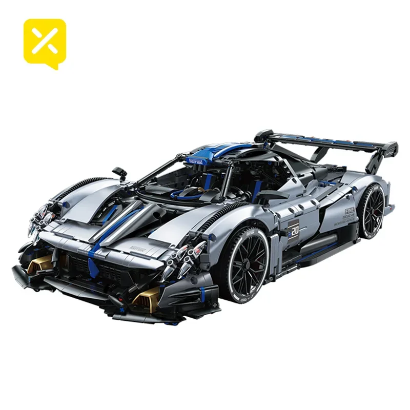1:8 Zilver Blauw Supercar Racing Sportwagen Bouwstenen Sets Hoge Detail met Achtergekoppelde Motorbaan Vleugel Ideaal voor Auto Speelgoed - afbeelding 2