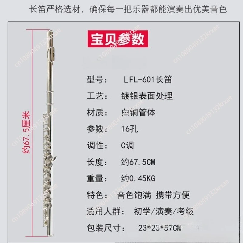 16 hole closed-cell flute instrument in C key suitable for students nickel-plated silver flute
