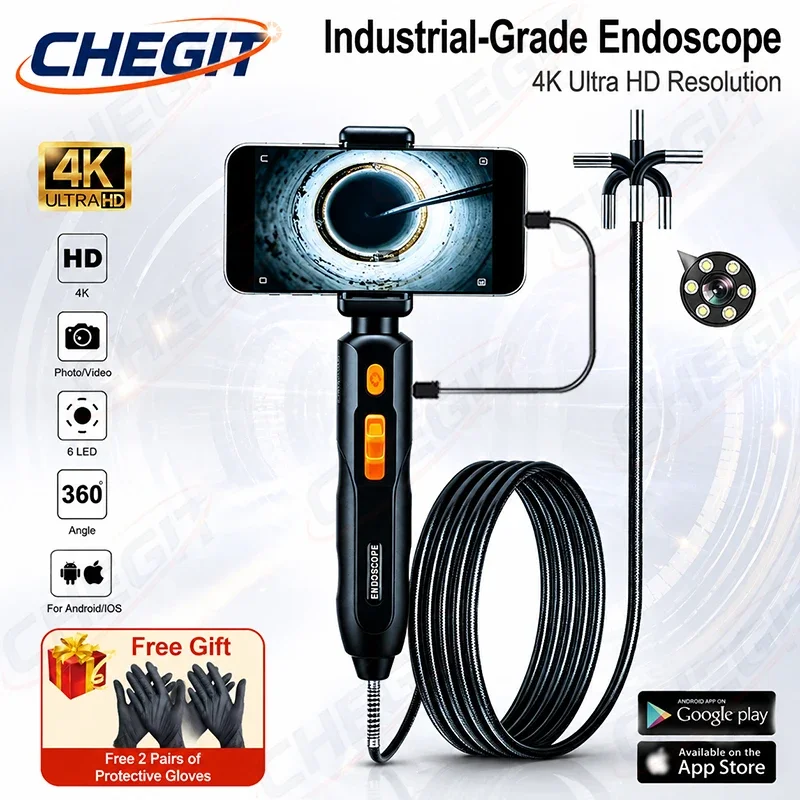

360° Articulating Borescope Endoscope Camera 4K UHD Inspection Borescope Camera Waterproof IP67 For Android/iOS Phone Home use