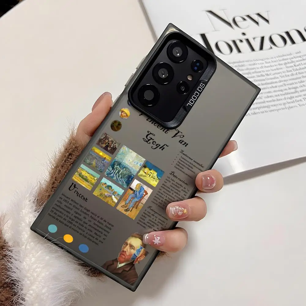Funda de teléfono de ocio Van Gogh INS para Samsung Galaxy S25 Edge S24 S23 S22 S21 S20 Ultra Funda de silicona plateada