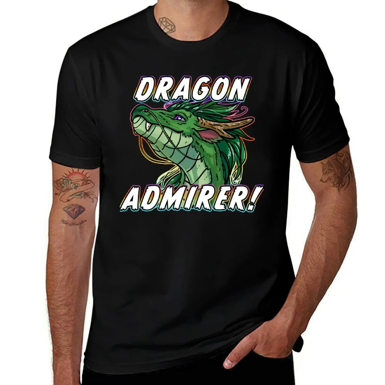 Dragon Admirer! (Green) T-Shirt Art Pattern Printed Casual Top