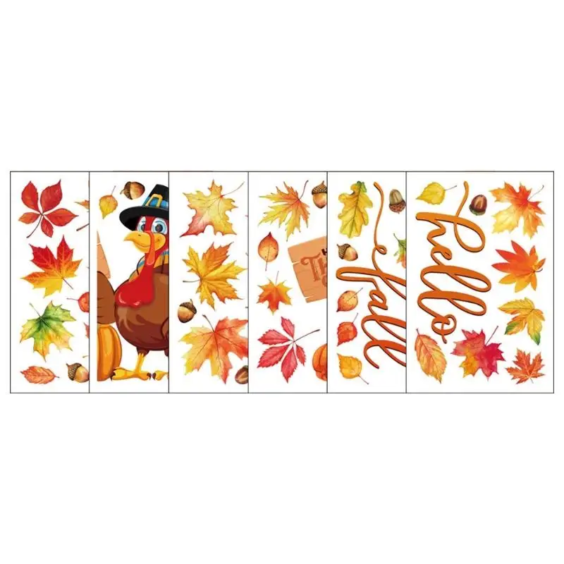 E8BD PVC Thanksgiving Window Clings, 6-Sheet Film Decorations for Flexible Arrangements Across Smooth Glass Panel Displays