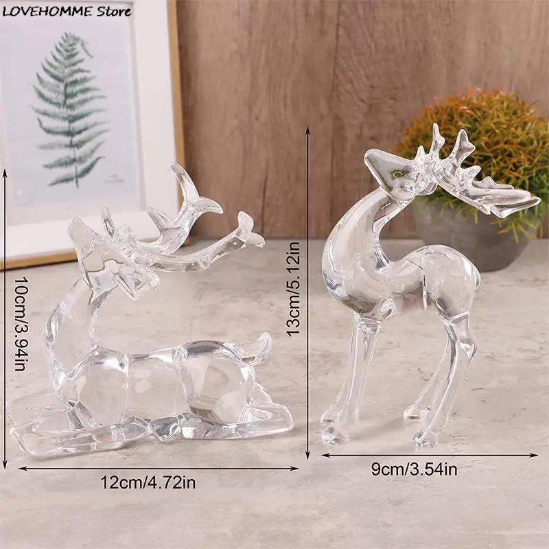 1Pc Crystal Deer Figurines Desktop Ornament Room Decor Transparent Elk Reindeer Sculpture Home Office Decoration