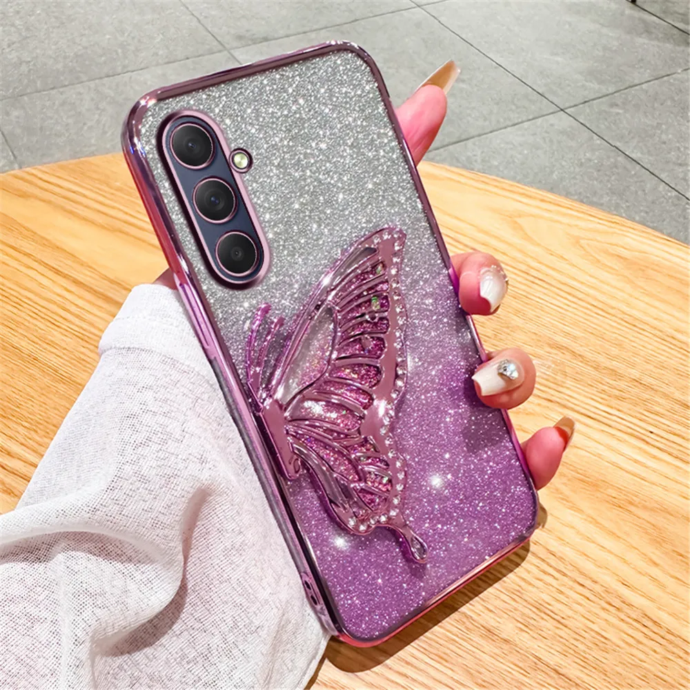 Gradient Butterfly Quicksand Phone Case For Samsung Galaxy M55 M54 M34 M14 M53 M52 M51 M23 M33 M21 M31 F15 Soft Silicone Cover