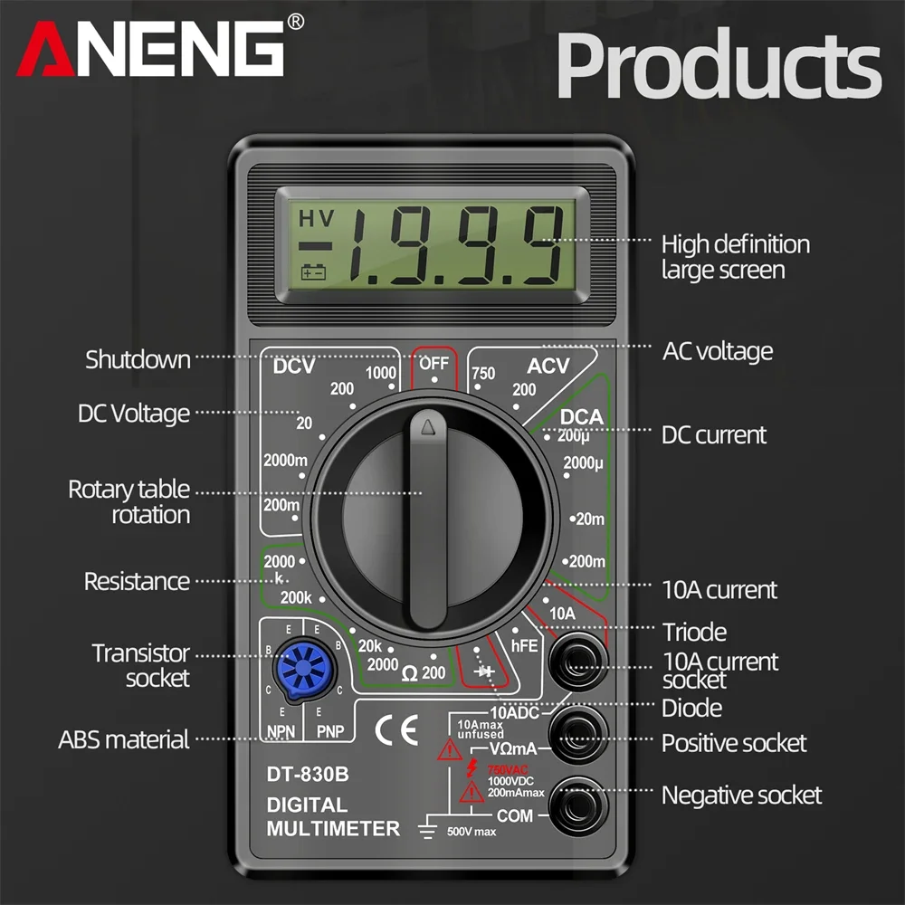 ANENG DT830B جهاز اختبار متعدد يده متعدد رقمي متعدد المهنية متعدد متر متعدد المترو أوم أدوات المعدل