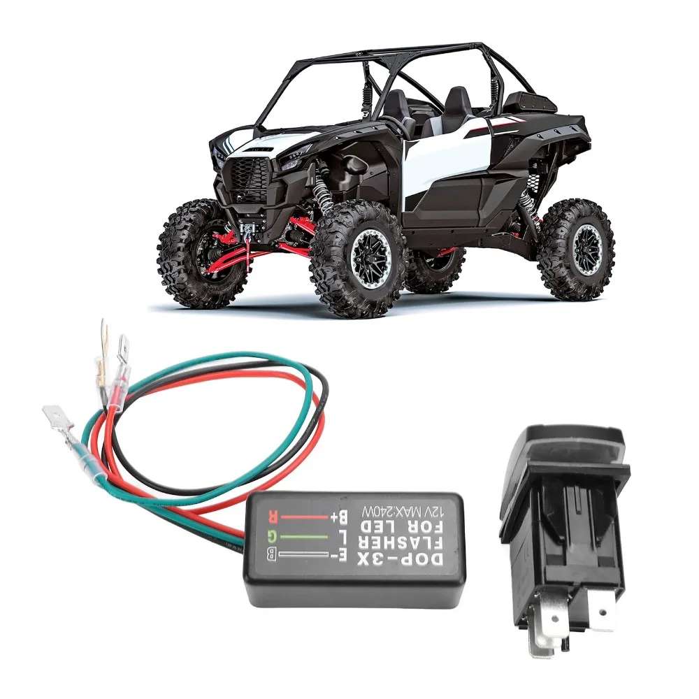 Durable DC12-24V Turn Signal Rocker Switch Green LED Turn Signal Switch Kit Rocker Switch with Flasher UTV