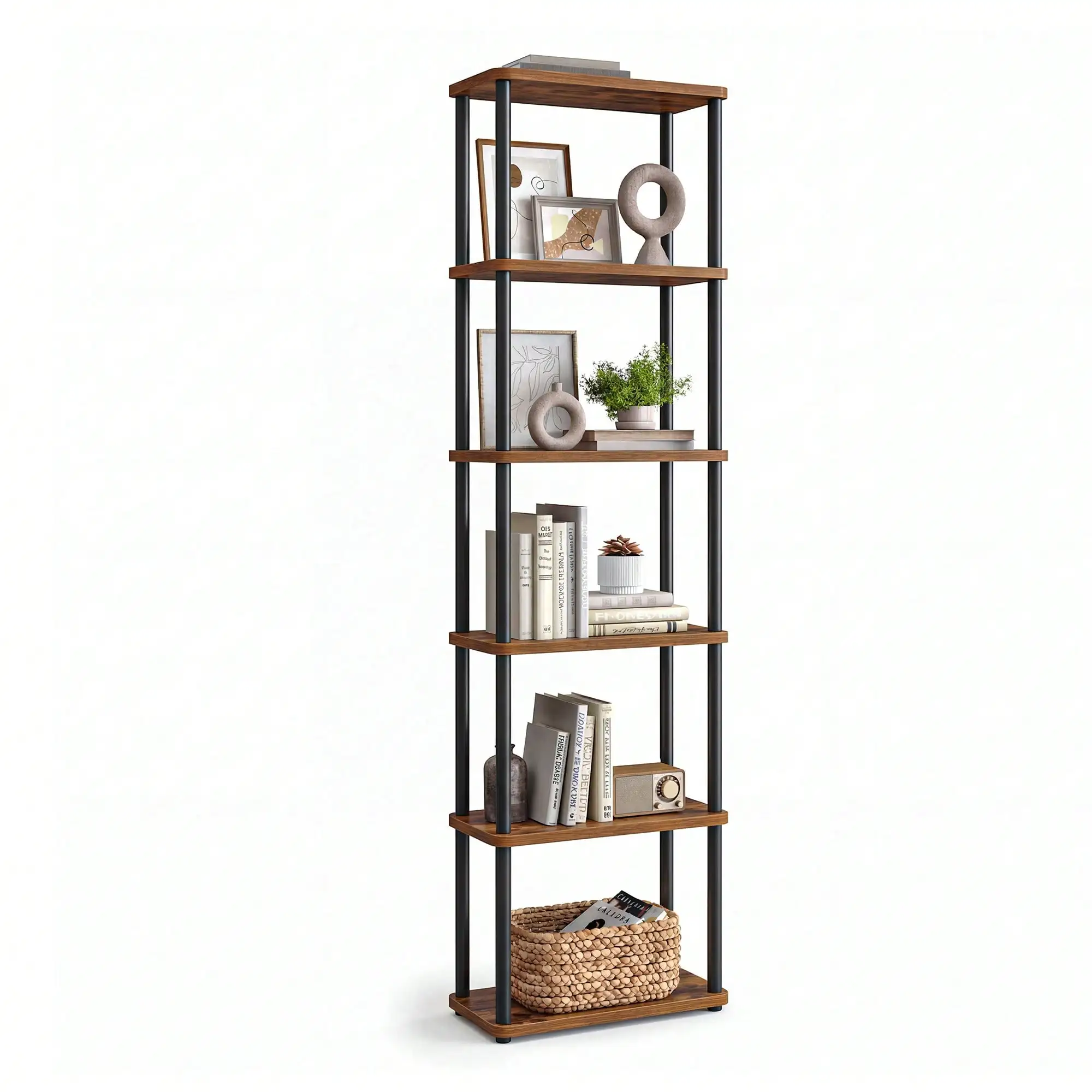 Superfast Toolless Assembly, 6-Tier Shelf For Living Room, Standing Shelf, Bookshelf, Bedroom, Kitchen, 9.4 X 15 X 68.3 Inches