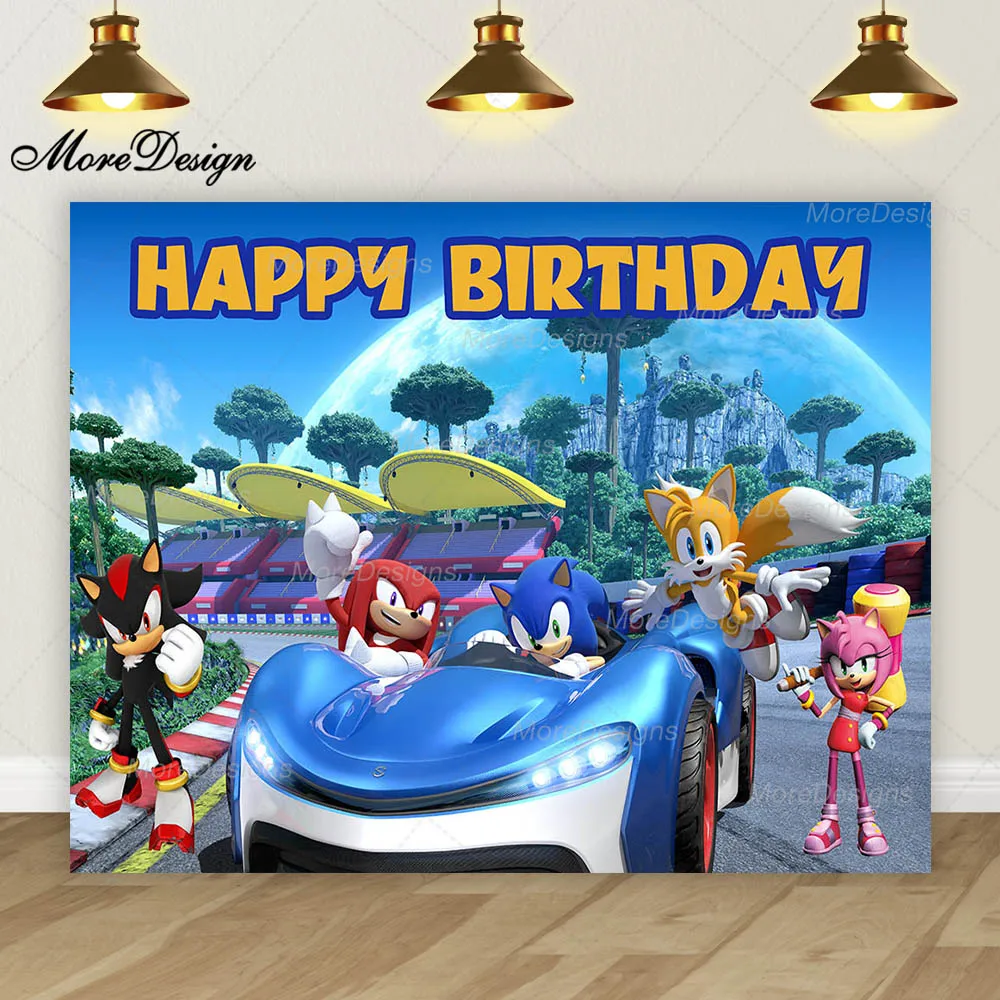 Sonic Photo fondale Kids Boys Birthday Party Decoration personaggi dei cartoni animati vinile poliestere tessuto sfondo panno Banner