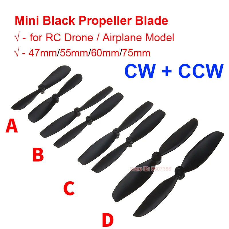 4 Peças Mini Hélices CW CCW Micro 47mm 55mm 60mm 75mm para Drone RC, Aeronaves e Modelos de Brinquedo