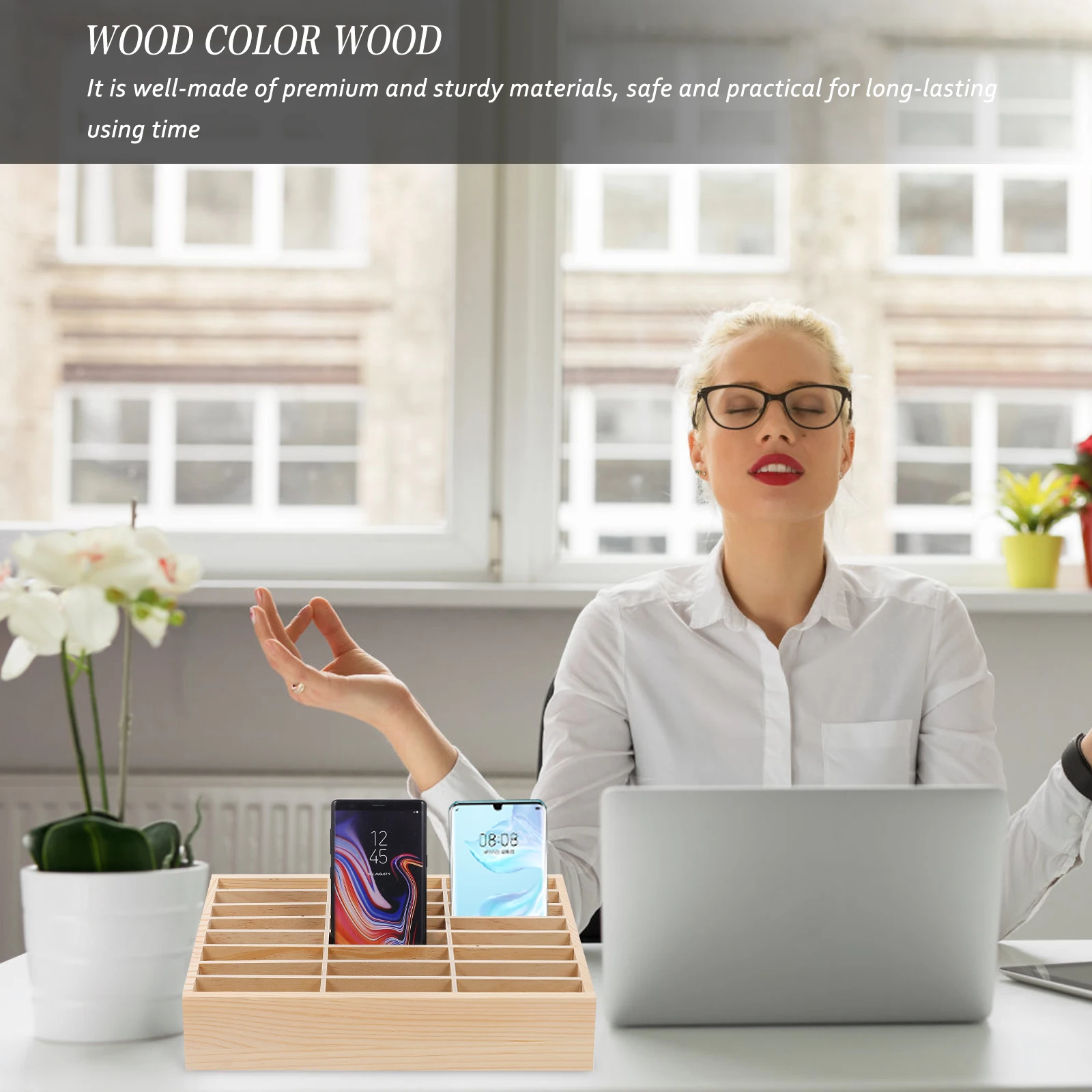 

24-Grid Phone Storage Box Wooden Mobile Holder for Classroom Meeting Office Supplies Cell Rack Organizer Phone Shell Home