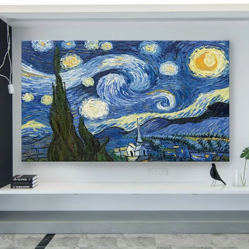 Van Gogh Starry Night TV Covers Protector for 55/65/75 inch Screens - Artistic Gallery-Style Elastic Cover Home Deco