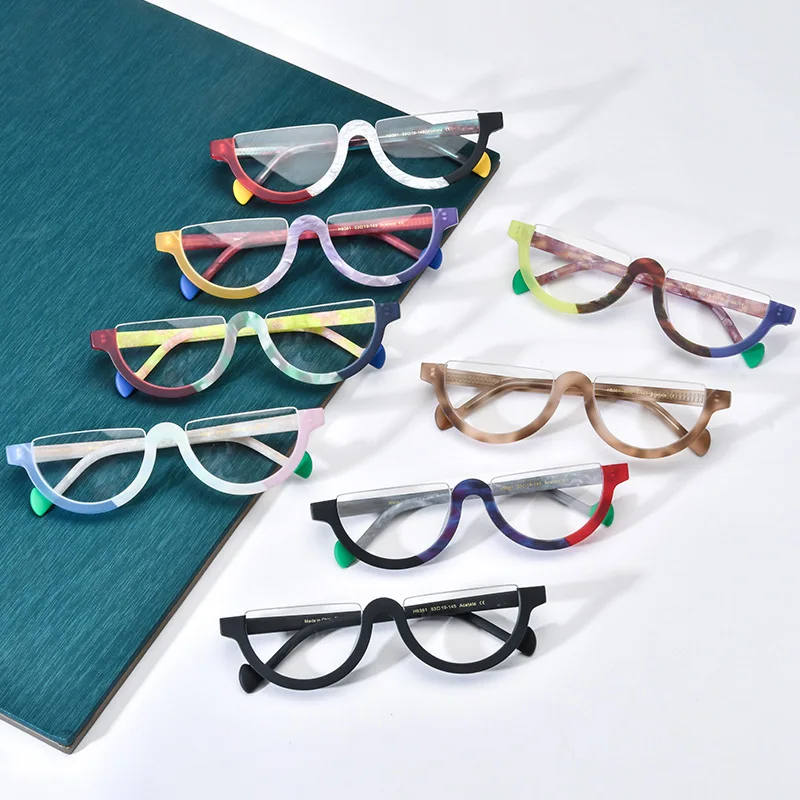 Frosted textured semi-round glasses frame men\'s and women\'s fashion acetate optical frames Luxury brand prescription glasses