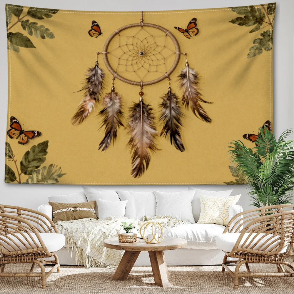 Turmeric Dream Catcher Butterfly Branch Leaf Wall Tapestry, Boho Decor