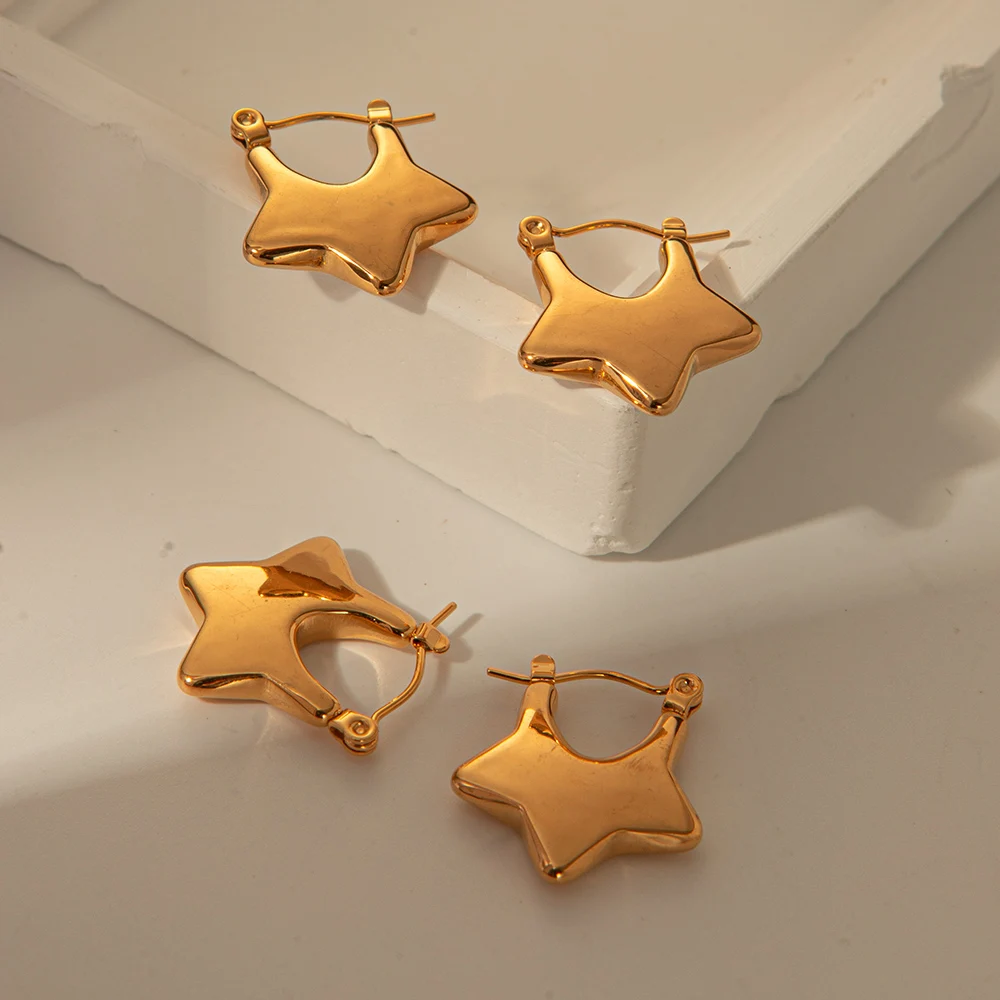 May@RZ 1pair Cute Star Stainless Steel Earring 18k Gold Plated Women's Earring For Daliy Wear Fashion Accessories